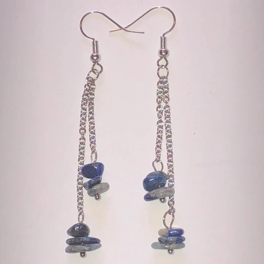 Sodalite Blue Semi Precious Stone and Silver Boho Dangle Earrings